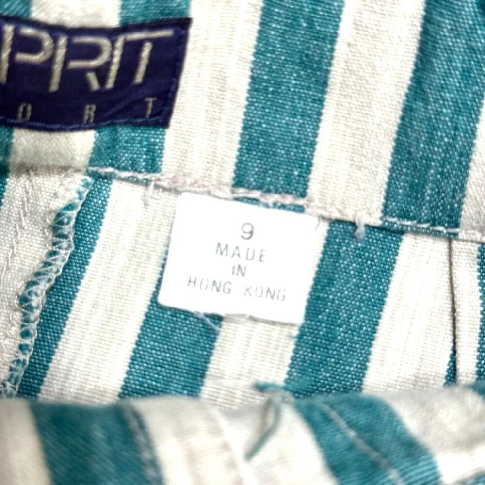 Vintage 80s Esprit Sport Denim Pencil Skirt Vertical Stripe Green White Pockets - Picture 9 of 15